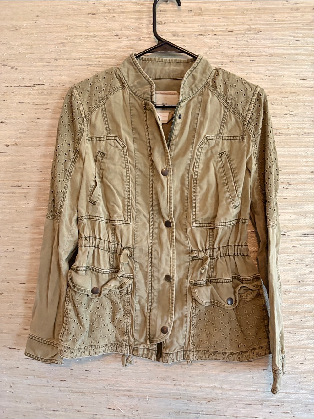 Hei Hei Anthropologie Olive Eyelet Utility Jacket